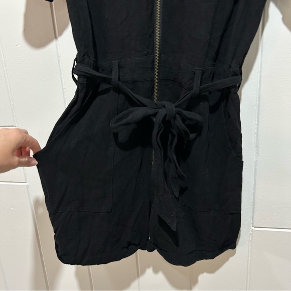 JACKSON ROWE Coretta Linen Blend Black Zip Up Romper - Picture 6 of 7